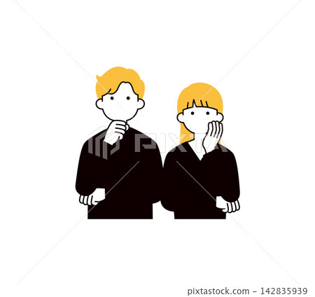 A set of simple upper body vector illustrations of young men and women in troubled, worried, or thinking poses - Silhouette A set of simple upper body vector illustrations of young men and women in troubled, worried, or thinking poses - Silhouette 142835939