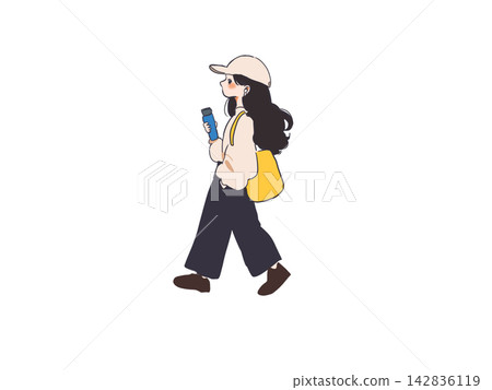 一位正在散步的女士 142836119