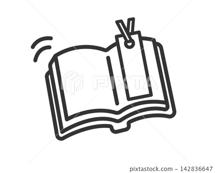 一幅帶有書籤的書籍圖示(線條畫)插圖。 一幅帶有書籤的書籍圖示(線條畫)插圖。 142836647