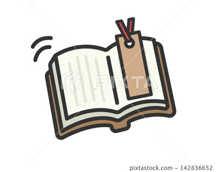 一幅書籍圖示的插圖(彩色線條畫),其中插入了一枚書籤。 一幅書籍圖示的插圖(彩色線條畫),其中插入了一枚書籤。 142836652