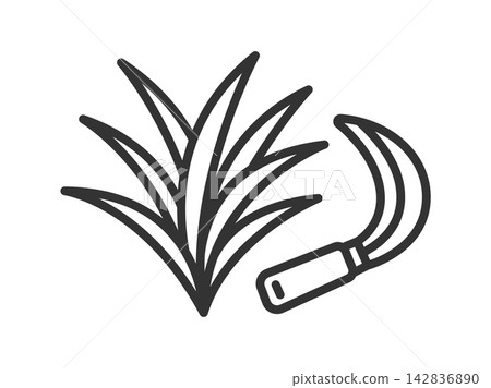 Illustration of a grass-cutting icon (line drawing) 142836890
