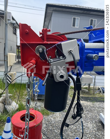 一台裝有起重機攝影機的工程機械的特寫。 142836935