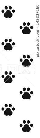 A simple black silhouette illustration of alternating cat paw prints and paw pads. A simple black silhouette illustration of alternating cat paw prints and paw pads. 142837166