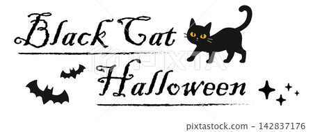 A stylish Halloween title logo illustration featuring a black cat and a bat. A stylish Halloween title logo illustration featuring a black cat and a bat. 142837176