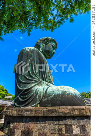 Artistic right side profile of Great Buddha Daibutsu statue in Kamakura Japan Artistic right side profile of Great Buddha Daibutsu statue in Kamakura Japan 142837183