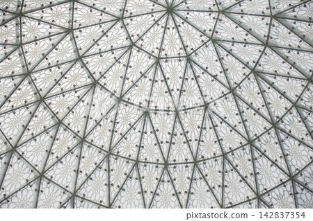 Ceiling interior with metal and glass details in graphic style Ceiling interior with metal and glass details in graphic style 142837354