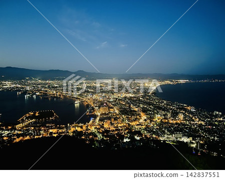 The night view of Hakodate city and Hakodate Bay from Mount Hakodate The night view of Hakodate city and Hakodate Bay from Mount Hakodate 142837551