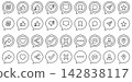 Set of social media interface icons in flat vector outline style in speech bubbles for digital communication and user interaction design elements on white background on a white background. Set of social media interface icons in flat vector outline style in speech bubbles for digital communication and user interaction design elements on white background on a white background. 142838117