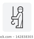 Steel worker operating overhead crane hook for metal material handling icon 142838303