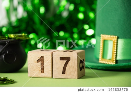St Patricks Day decoration with calendar blocks number seventeen St Patricks Day decoration with calendar blocks number seventeen 142838776