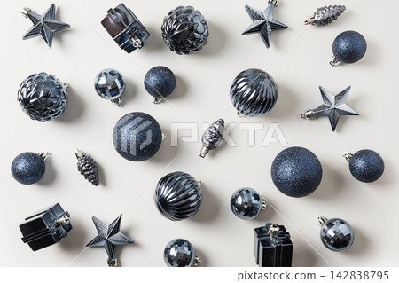 Christmas classic blue balls. Xmas pattern. Holiday greeting card. Christmas classic blue balls. Xmas pattern. Holiday greeting card. 142838795