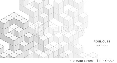 White background from cubes and lines. Linear geometric drawing. Abstraction, Vector illustration. 142838992