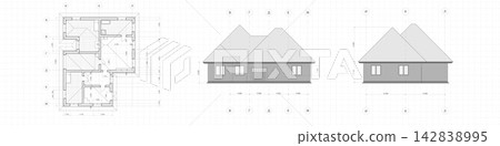 House plan project .Technical drawing background. Engineering design .Vector , illustration. 142838995