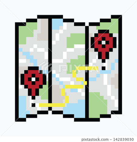 Pixel Art GPS Map with Departure and Destination Pins Pixel Art GPS Map with Departure and Destination Pins 142839030