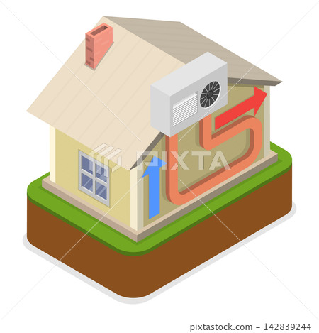 3D Isometric Flat Vector Illustration of Heat Pumps, Home Climate Control. Item 1 3D Isometric Flat Vector Illustration of Heat Pumps, Home Climate Control. Item 1 142839244