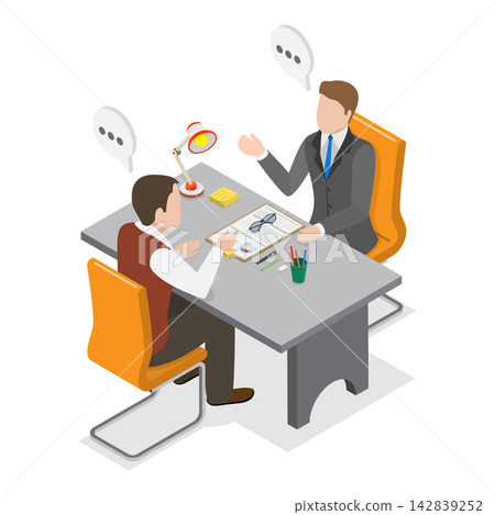 3D Isometric Flat Vector Illustration of Job Interview, Headhunter Manager And Job Seeker Business Meeting In Office. Item 2 142839252