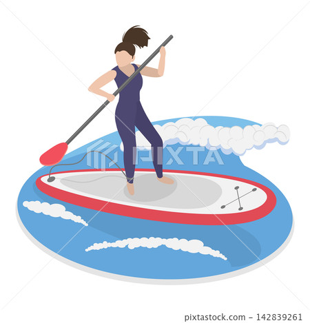 3D Isometric Flat Vector Illustration of Paddling, Group Of Cartoon Characters Trying Stand-Up Paddle Surfing. Item 2 3D Isometric Flat Vector Illustration of Paddling, Group Of Cartoon Characters Trying Stand-Up Paddle Surfing. Item 2 142839261