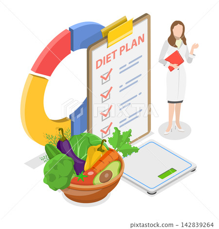 3D Isometric Flat Vector Illustration of Healthy Diet, Healthy Eating Recommendations.. Item 2 3D Isometric Flat Vector Illustration of Healthy Diet, Healthy Eating Recommendations.. Item 2 142839264