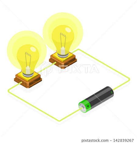 3D Isometric Flat Vector Illustration of Electrical Experiment, Serial Circuits, a Study In Electronics And Engineering. Item 2 3D Isometric Flat Vector Illustration of Electrical Experiment, Serial Circuits, a Study In Electronics And Engineering. Item 2 142839267