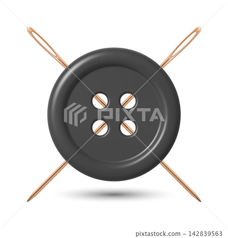 Vector 3d Black Sewing Button with Yellow Needles Icon, Isolated. Tailoring Craft Symbol. Clothing Fastener, Needlework Accessories, Dressmaker Atelier Illustration. Sewing Supplies Vector 3d Black Sewing Button with Yellow Needles Icon, Isolated. Tailoring Craft Symbol. Clothing Fastener, Needlework Accessories, Dressmaker Atelier Illustration. Sewing Supplies 142839563
