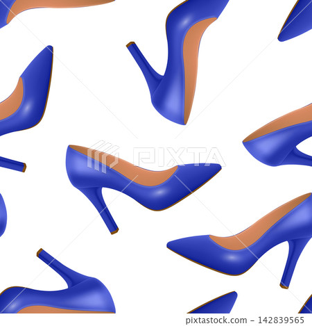 Blue High Heel Shoes Seamless Pattern Vector Illustration. Blue Stiletto Pumps Pattern. High Heels Fashion Background. Womens Shoes Repeat Print on White Background Blue High Heel Shoes Seamless Pattern Vector Illustration. Blue Stiletto Pumps Pattern. High Heels Fashion Background. Womens Shoes Repeat Print on White Background 142839565