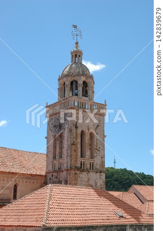 Bell Tower of Saint Marks Cathedral in Korcula Bell Tower of Saint Marks Cathedral in Korcula 142839679