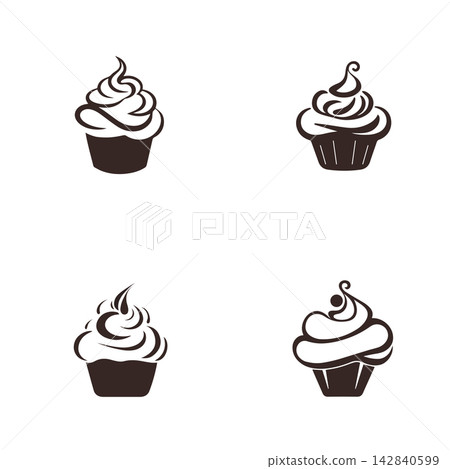 Set of illustrations of delicious cupcakes and muffins on a white background 142840599
