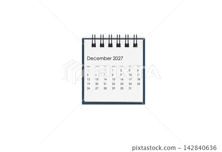 Desktop spiral calendar for December 2027 isolated on white. Planning and schedule concept. Desktop spiral calendar for December 2027 isolated on white. Planning and schedule concept. 142840636