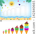 Cut and paste math educational worksheet with bar chart pedestals and cute ice cream cones sorting activity for kids preschool logic game 142840665
