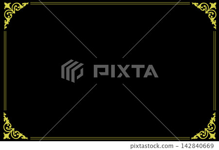 Black background layout template with vintage golden ornate corner border frame for certificate diploma luxury invitation design 142840669