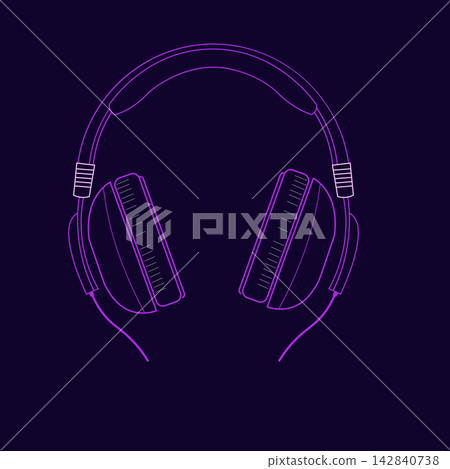 A vector image of large headphones on a dark purple background A vector image of large headphones on a dark purple background 142840738