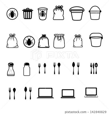 Set of icons of kitchen items for cleaning and cooking, black icons Set of icons of kitchen items for cleaning and cooking, black icons 142840829