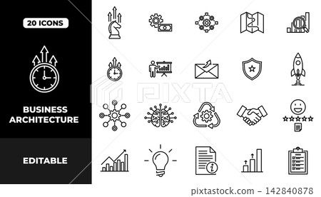 Business Architecture Outline Icon Set with Strategy, Growth, Finance, Planning and Management Symbols Business Architecture Outline Icon Set with Strategy, Growth, Finance, Planning and Management Symbols 142840878