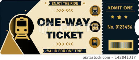 Vintage One-Way Public Transport Ticket In Navy Blue And Gold Vintage One-Way Public Transport Ticket In Navy Blue And Gold 142841317