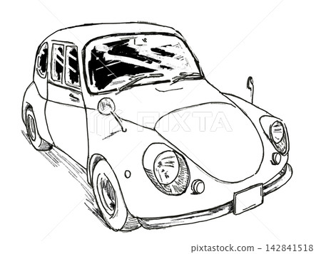 手繪的小型車單色線條畫。 142841518
