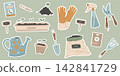 Hand drawn Home Gardening Tools Sticker Set 142841729