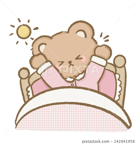 Cute Bedtime Bear Waking Up in Cozy Pink Bed With Morning Sunshine Wearing Striped Pajamas Kawaii Morning Routine Clipart Illustration Cute Bedtime Bear Waking Up in Cozy Pink Bed With Morning Sunshine Wearing Striped Pajamas Kawaii Morning Routine Clipart Illustration 142841958