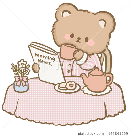 Cute Morning Bear Drinking Tea While Reading Morning Newspaper at Cozy Breakfast Table Kawaii Slow Morning Routine Clipart Illustration Cute Morning Bear Drinking Tea While Reading Morning Newspaper at Cozy Breakfast Table Kawaii Slow Morning Routine Clipart Illustration 142841969