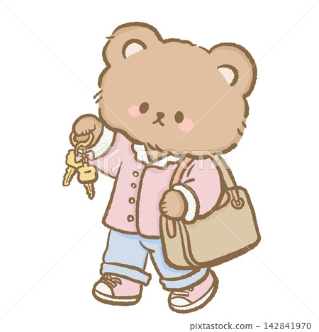 Cute Morning Bear Getting Ready to Leave Home Holding Keys and Shoulder Bag Wearing Casual Pink Outfit Kawaii Daily Routine Clipart Illustration Cute Morning Bear Getting Ready to Leave Home Holding Keys and Shoulder Bag Wearing Casual Pink Outfit Kawaii Daily Routine Clipart Illustration 142841970