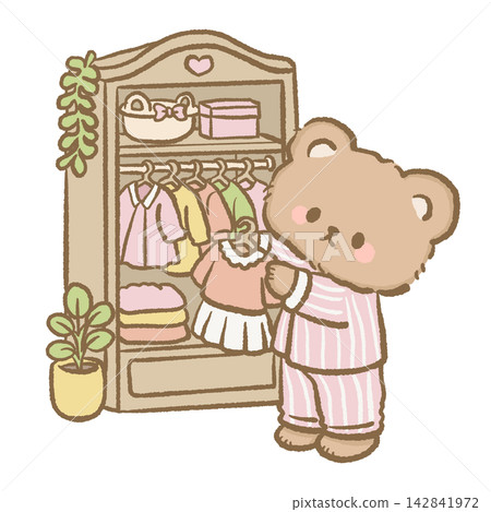 Cute Morning Bear Choosing an Outfit From Cozy Wardrobe With Pastel Clothes Wearing Pink Striped Pajamas Kawaii Getting Dressed Routine Clipart Illustration Cute Morning Bear Choosing an Outfit From Cozy Wardrobe With Pastel Clothes Wearing Pink Striped Pajamas Kawaii Getting Dressed Routine Clipart Illustration 142841972