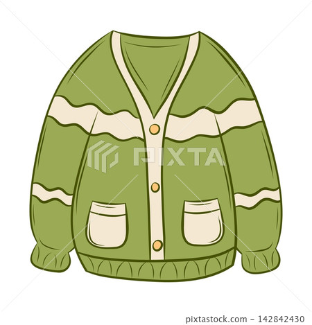 Vector illustration of green striped cardigan sweater Vector illustration of green striped cardigan sweater 142842430