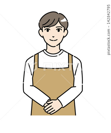 Illustration 1 of a young male staff member bowing Illustration 1 of a young male staff member bowing 142842795