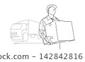 Line art illustration of a male delivery staff member Line art illustration of a male delivery staff member 142842816
