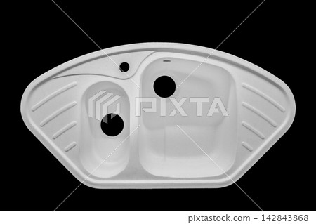 New modern silver clean object sink isolated white black background top view New modern silver clean object sink isolated white black background top view 142843868