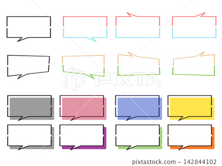 Rectangular speech bubble frame illustration set with cut lines (colorful, 3D style) Rectangular speech bubble frame illustration set with cut lines (colorful, 3D style) 142844102