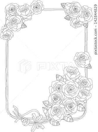 背景素材:花框、玫瑰花束、線條畫 背景素材:花框、玫瑰花束、線條畫 142844829