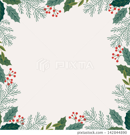 Botanical frame vector illustration with Christmas plants and red berries Botanical frame vector illustration with Christmas plants and red berries 142844890