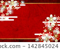 Japanese-style celebratory background, cute, jewel flower, crimson, red, illustration, horizontal 142845024