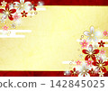Japanese-style celebratory background, cute, jewelry flowers, gold, illustration, horizontal 142845025