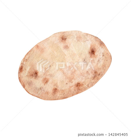 Whole potato with natural brown skin texture isolated on white. Hand painted vegetable watercolor illustration ideal for food packaging, cookbook, menu, recipe card, grocery branding, culinary design Whole potato with natural brown skin texture isolated on white. Hand painted vegetable watercolor illustration ideal for food packaging, cookbook, menu, recipe card, grocery branding, culinary design 142845405